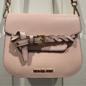 Michael Kors Emilia Small Pebbled Leather Saddle Cross Body - Powder Blush